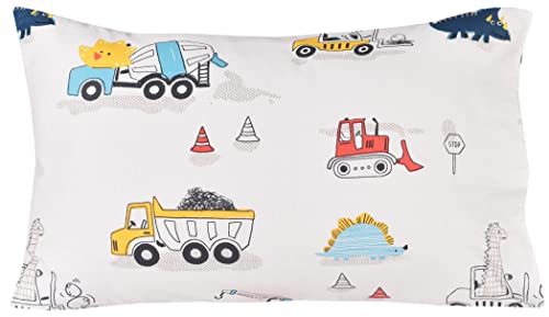 J-pinno Dinosaur Construction Work Digger Cars Vehicle Cute Cozy Fun Full Sheet Set for Kids Girls Children 100% Cotton Flat Sheet + Fitted Sheet + Piillowcase Bedding Set (Dinosaur, Full) J-pinno
