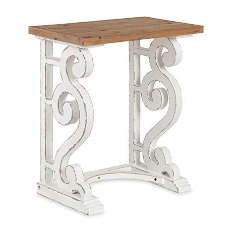 Kate and Laurel Wyldwood Rustic French Solid Wood Side Table, 24" x 14" x 12.75", White and Rustic Brown, Chic Farmhouse Inspiration, Natural Wood Top Kate and Laurel