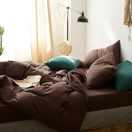 CoutureBridal Duvet Cover Set Queen Size Brown Duvet Cover Solid Mocha Coffee Color Bedding Duvet Cover 3 Pieces Minimalist Soft Microfiber Comforter Cover with Zipper Ties Gift for Men Women CoutureBridal