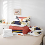 Boho Mid Century 7 Piece Comforter Set Full Bed in a Bag,Abstract Geometric Modern Minimalist Bedding Sets Geometric Line Art Sheet Set with Comforter,Circle Graphic Ombre Stripes Bed Set,Orange Blue Erosebridal