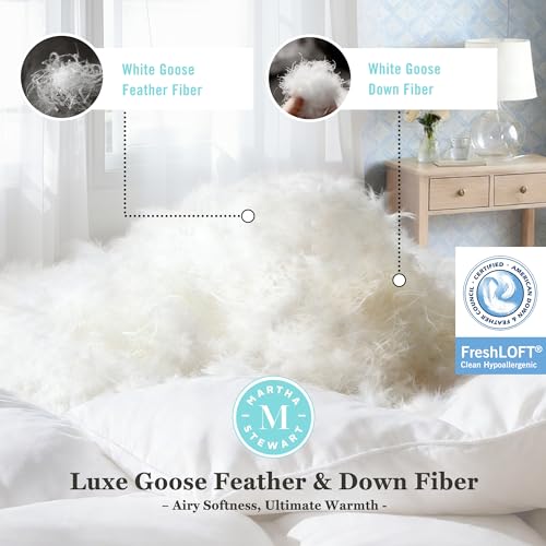 Martha Stewart Luxury White Goose Feathers Down Fiber Duvet Insert Queen Size - Hotel Collection 100% Cotton Comforter, All Season Medium Warmth, Breathable, Hypoallergenic, 90 x 90 Inch Martha Stewart