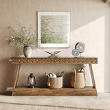 LITTLE TREE 70.87" Long Farmhouse Console Table, 2-Tier Shelf Narrow Accent Entryway Sofa Table for Living Room, Behind Couch, Hallway - Brown LITTLE TREE