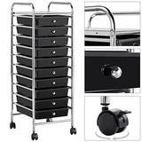 Yaheetech Rolling Cart Organizer Plastic Trolley with 10 Storage Drawers Utility Cart on Wheels Art Craft Organizer Ample Storage Space, Black Yaheetech
