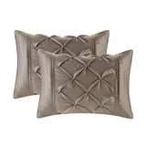 Madison Park Essentials Room in a Bag Faux Silk Comforter Set - Luxe Diamond Tufting All Season Bedding, Matching Curtains, Decorative Pillows, Taupe Queen(90"x90") 24 Piece Madison Park