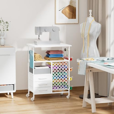 Homsorout Movable Heat Press Table - 6-Tier Heat Press Stand with Drawers and Vinyl Roll Holder, Craft Cabinet Table Compatible for Cricut Craft Cutting Machine Stand Workstation (White) Homsorout