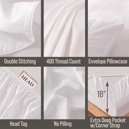 Bella Coterie Luxury Bamboo Viscose King Size Sheet Set | 100% Organically Grown | Ultra Soft | Cooling for Hot Sleepers | 18" Deep Pocket [White] BC BELLA COTERIE