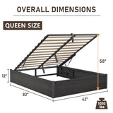 YUMPIE Queen Size Lift-Up Storage Platform Bed Frame, Metal Bed Frame with Wooden Slats Support, Spacious Underneath Storage, No Box Spring Required, Noise-Free, Black YUMPIE
