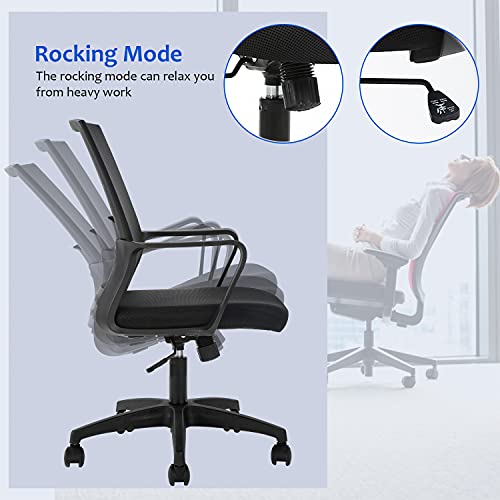 FDW Office Chair Ergonomic Desk Chair Mid-Back Mesh Computer Chair Lumbar Support Comfortable Executive Adjustable Rolling Swivel Task Chair with Armrests,Black FDW