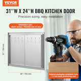 VEVOR Outdoor Kitchen Door, 31W x 24H Inch Double Wall BBQ Access Door, Stainless Steel Flush Mount Door, Double Vertical Door with Handles and Hooks, for BBQ Island, Grilling Station, Outside Cabinet VEVOR