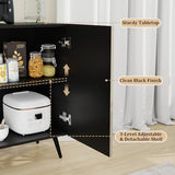Vrmuxita Sideboard Buffet Cabinet with Storage: 63" Black and Oak Credenza Storage Cabinet for Living Room, Mid Century Modern Console Table with 4 Doors, Fluted Long Accent Cabinets (Oak) Vrmuxita