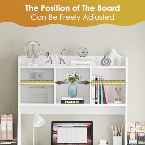 SUPER DEAL Desktop Bookshelf, Countertop Storage Hutch with 4 Shelves for Computer Desk, 2-Tier Display Rack, Multipurpose Wood Desk Hutch Storage Organizer for Home Office Dorm, White SUPER DEAL