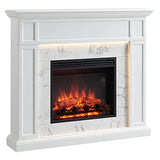 LegendFlame Fireplace Suite Sheraton, 48 Inch Mantel Surround, Cream White with Snow White Marble Pattern Finish, with 23 Inch Electric Fireplace Insert, 750W/1500W, Mood Light, Remote Control Legend Flame
