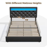 Rolanstar Queen Size Bed Frame with Charging Station, LED Bed with Under Bed Storage, Adjustable Headboard 38.9/40.8 Inches, No Box Spring Needed, Noise Free, Easy Assembly, Black Rolanstar