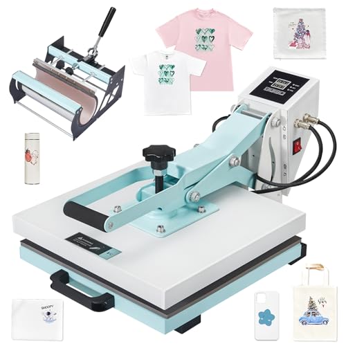 SPECRAFT 2-in-1 Heat Press, 15x15 Industrial Digital Sublimation Machine for T-Shirts, Mugs (30oz) and More, Blue, Ideal for DIY & Professional Use SPECRAFT