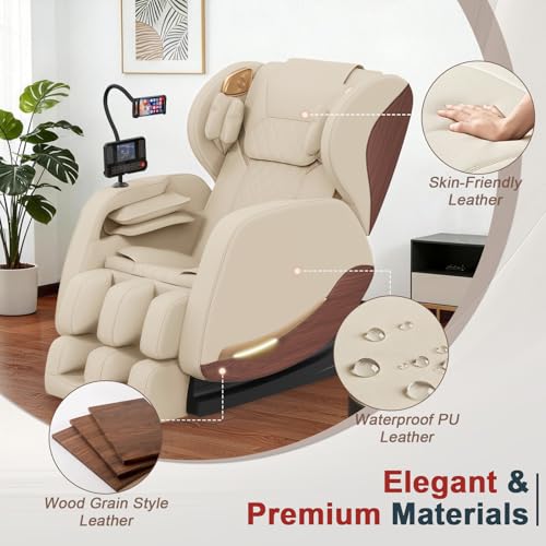 2026 Massage Chair, Massage Chairs Full Body and Recliner with 10 Fixed Points, Zero Gravity, Wood Grain Leather, Foot Massage, Airbags, Lumbar Heating, Bluetooth and Control Screen (Leather White) yewglen
