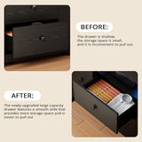 LIKIMIO Dresser with 10 Drawers, Bedroom Wooden Chest of Drawers with LED Lights and Power Outlets, Fabric Side Pocket, TV Stand for Living Room, Black LIKIMIO