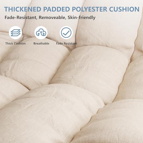 SWITTE Double Hanging Egg Chair with Stand, Outdoor Patio 2 Person Wicker Hammock Swing Chairs with Cushion Loveseat for Indoor Bedroom, Lawn, Garden-Beige SWITTE