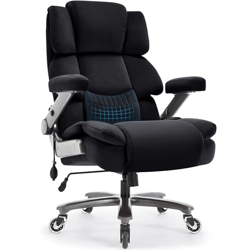 Fabric Big and Tall Office Chair 700lbs-High Back Executive Cloth Computer Chair with Adjustable Lumbar Support 3D Flip Arms Plus Size Rubber Wheels-Extra Wide Large Desk Chairs, Heavy Duty Metal Base VUZI