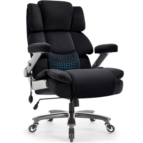 Fabric Big and Tall Office Chair 700lbs-High Back Executive Cloth Computer Chair with Adjustable Lumbar Support 3D Flip Arms Plus Size Rubber Wheels-Extra Wide Large Desk Chairs, Heavy Duty Metal Base VUZI
