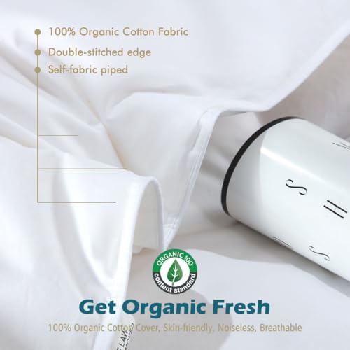 Cobnom® Organic Cotton Down Comforter Queen Size - Fluffy High Fill-Power Down & Feather Fibers Duvet Insert, All-Season Hypoallergenic Hotel-Style Bedding (Ivory White 90x90 Inch) Cobnom