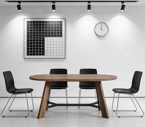 6FT Conference Table, 70.86" Oval Meeting Table for 6–8 People, Rustic Brown Conference Room Table with Metal Frame, Modern Office Conference Desk for Boardroom & Meeting Room VIRTRON