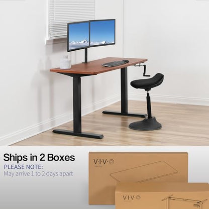 VIVO Manual Height Adjustable 60 x 24 inch Stand Up Desk, Dark Walnut Solid One-Piece Table Top, Black Frame, Standing Workstation with Foldable - WoodArtSupply