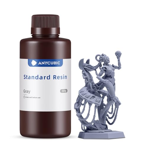 ANYCUBIC 3D Printer Resin, 405nm SLA UV-Curing Resin with High Precision and Quick Curing & Excellent Fluidity for LCD 3D Printing (Grey, 500g)