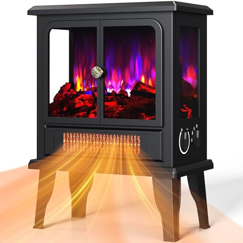 BLITZHOME Electric Fireplace Heater 18'', 3D Realistic Flame, Thermostat Control, 2 Heating Mode 750/1500W, Safety Protection, Freestanding Portable Fire Places Stove for Home Indoor, Small Space BLITZHOME