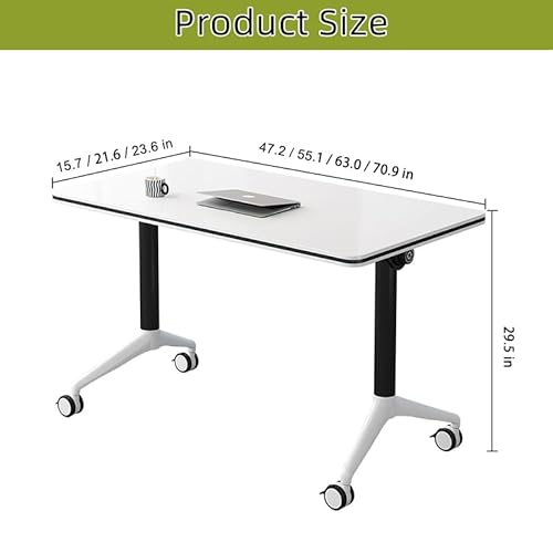 Alfalfalulu Conference Table, Folding Conference Room Tables with Flip-Top Design, Mobile Rectangular Modular Tables for Office Meetings and Training Sessions (Gray, 47.2×15.7×29.5in) Alfalfalulu