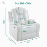 Naomi Home Chicago Power Recliner Chair with LED Lights, USB Charging Port, Adjustable Headrest, Cup Holders & Detachable Tray Tables, Faux Leather Home Theater Seating Recliner - White
