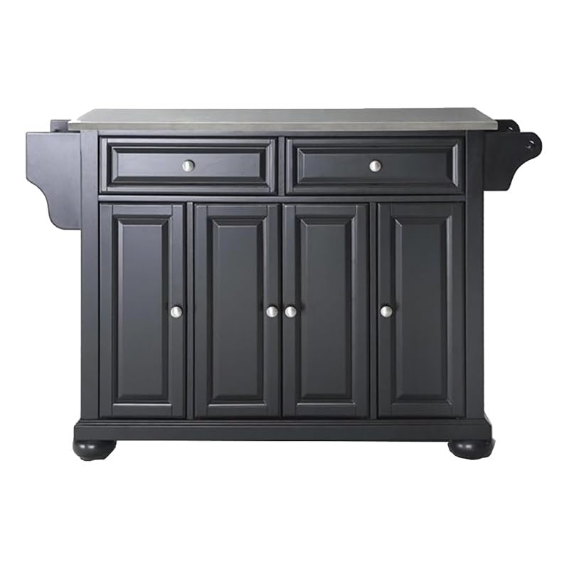 Pemberly Row Traditional Wood/Stainless Steel Top Kitchen Island in Black Pemberly Row