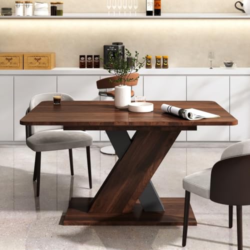 KEIKI 55.12”-70.87”L Extendable Dining Room Console Table for 4-8 People, Wood Modern Rectangle Expandable Kitchen Living Meeting Room Gatherings Furniture, Marble Walnut KEIKI