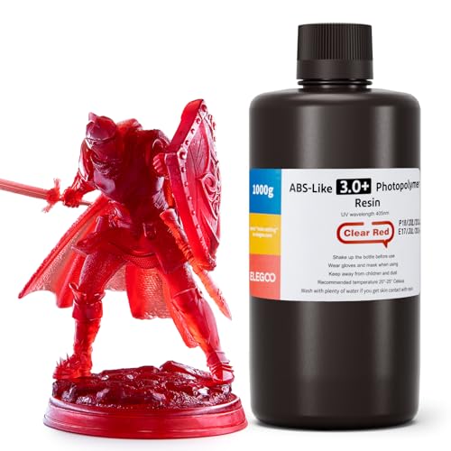 ELEGOO ABS-Like 3.0+ 3D Printer Resin Transparent Red 1000g, High Heat-Resistance 3D Printing Resin, Lower Viscosity and Shrinkage, 405nm LCD UV-Curing for MSLA/LCD/DLP 3D Printer