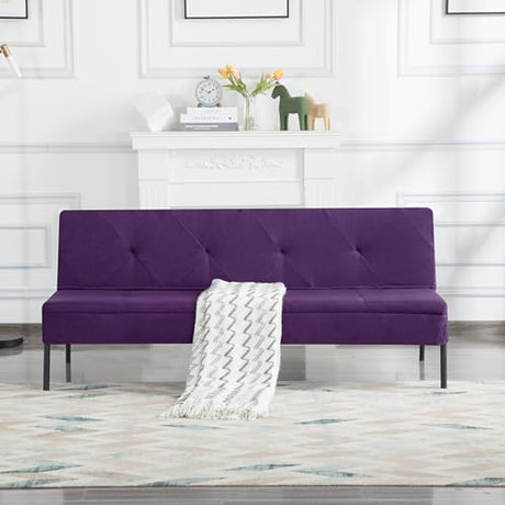 Loveseat Sofa Bed 63” with 5 Reclining Positions, Convertible Futon Sleeper, 600lbs Weight Capacity, Durable Iron Frame with Black Powder Coating & Polyester Upholstery,Purple SonkYog