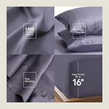 EPITEX Solid 4 Piece Queen Sheet Set - Viscose Derived from Bamboo, 1400 Thread Count, Breathable and Cooling Bed Sheets Set, Luxurious Silky Bedding for Hot Sleeper, Deep Pocket Up to 16'', Charcoal EPITEX