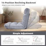 COSTWAY Floor Chair, Video Gaming Chairs with Back Support, Adjustable 14-Position, Alloy Steel Frame, Lazy Sofa Lounge Recliner for Adults Kids (Silver Grey)