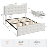 IDEALHOUSE Full Size Bed Frame with 4 Storage Drawers and Headboard, Faux Leather Upholstered Platform Bed Frame with Wooden Slats Support, Button Tufted Design, No Box Spring Needed, Beige IDEALHOUSE