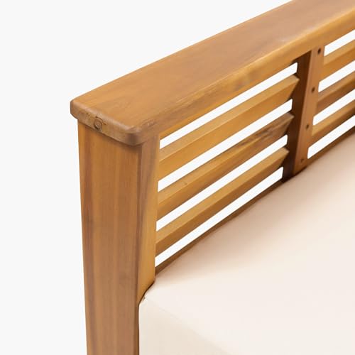 Christopher Knight Home Havets 3 Pieces Outdoor Acacia Furniture Set, Slat Panel Couch, Spacious Seating Armchair, 6" Thick Cushions Sofa and Coffee Table Set for Backyard Garden Balcony, Teak+Beige Christopher Knight Home