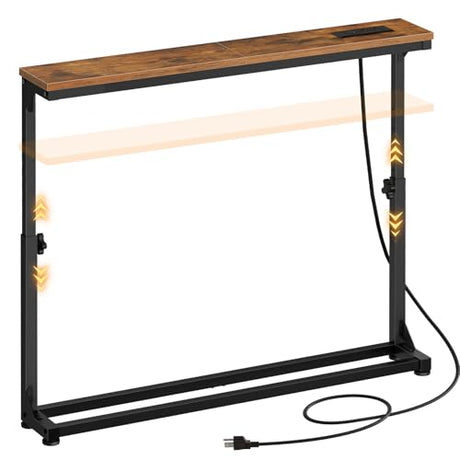 HOOBRO Narrow Console Table with Charging Station, Adjustable Height Sofa Table (25''-32.9''), Slim Behind Couch Table for Small Spaces, Entryway, Living Room, 39.4" Rustic Brown BF95UXG01 HOOBRO