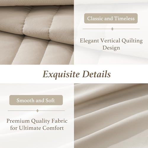 Monbix Queen Comforter Set - 7 Pieces Beige Bed in a Bag Queen Bedding Sets with Comforters, All Seasons Comforter Bed Set with Sheets, Pillowcases & Shams Monbix