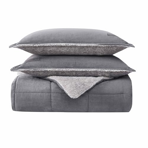 Eddie Bauer - Queen Comforter Set, Microsuede Bedding with Soft Sherpa Reverse, 3 Piece Bed Set with Matching Pillowcases (Sherwood Grey) Eddie Bauer