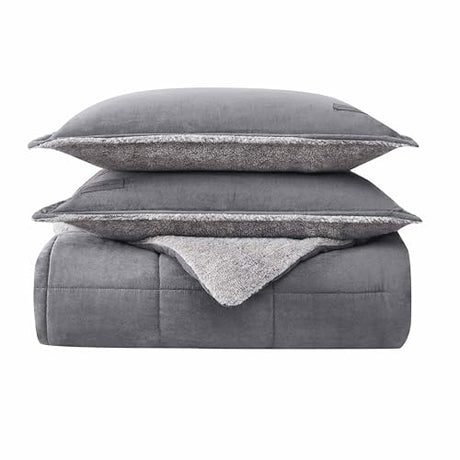 Eddie Bauer - Queen Comforter Set, Microsuede Bedding with Soft Sherpa Reverse, 3 Piece Bed Set with Matching Pillowcases (Sherwood Grey) Eddie Bauer