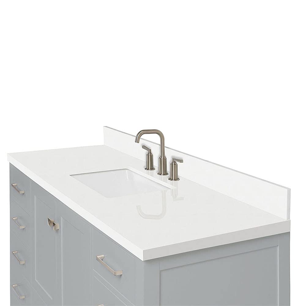 ARIEL Cambridge 55" Grey Bathroom Vanity with Sink, 1.5" Edge Pure White Quartz Countertop & Backsplash, Center Rectangular Sink, 2 Soft Closing Doors, 9 Full Extension Dovetail Drawers ARIEL
