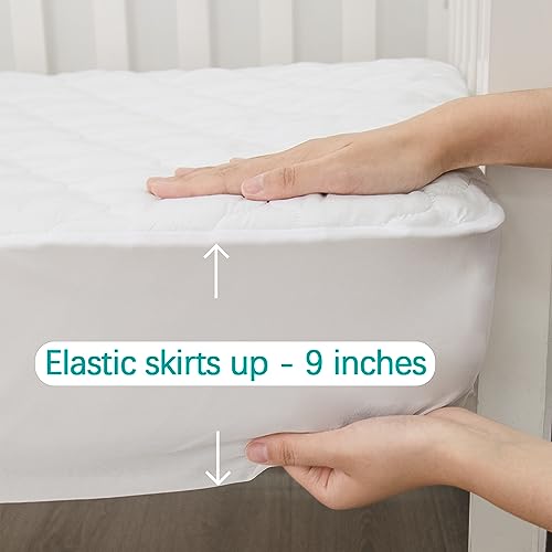 Crib Mattress Protector Sheets Fitted Waterproof Crib Mattress Pad Cover, Noiseless & Machine Wash 100% Absorbent Crib/Toddler Mattress Protector Sheet Quilted, White, 52" x 28" Biloban
