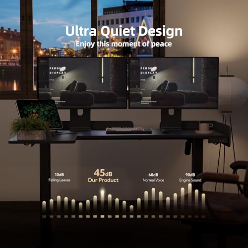 Claiks L Shaped Standing Desk, 55 Inch Electric Height Adjustable Desk with Splice Board Corner Workstation for Home Office, Black Claiks