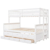 Ball & Cast Twin-Over-Full Bunk Bed with Twin-Size Trundle and Drawers,Separable Wood Bunkbed w/Full-Length Guard Rail & Slat Support,Space Saving,Bedroom Furniture for Student Dorms,Studio,White Ball & Cast