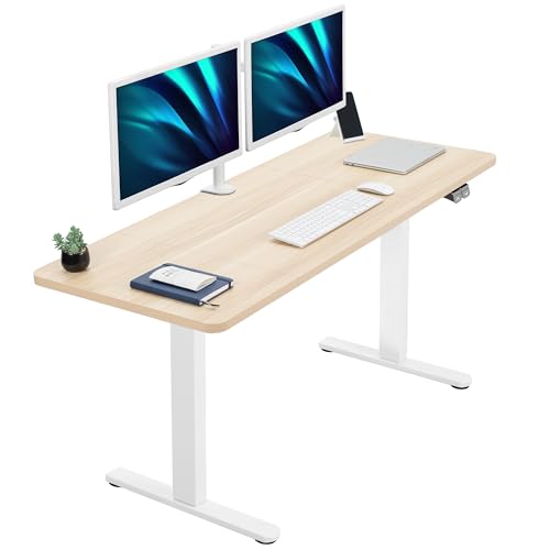 VIVO Electric 60 x 24 inch Stand Up Desk, Height Adjustable, Light Wood Top White Frame, Home and Office Furniture Sets, DESK-KIT-W06C VIVO
