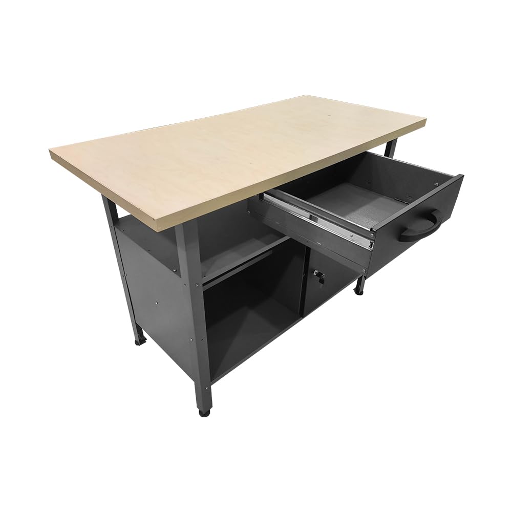 JZD Metal Storage Garage Workbench with Drawer, Wood Worktop, Steel Chest 47.2 x 23.6 x 32.3 Inches JZD