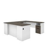 Bestar Norma U or L-Shaped Desk, 71W, Walnut Grey & White Bestar