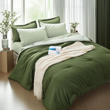 Kozyhvn Twin XL Comforter Set 5 Pieces, Dark Green, Reversible Sage Green Bedding Set, Soft Bed in a Bag Twin XL with Comforter, Sheets, Pillowcase & Sham, All Seasons Boho Bed Set Kozyhvn